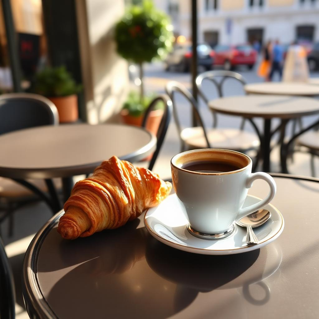 Café et viennoiserie au petit-déjeuner
